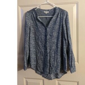 Beachlunchlounge Smocked Viscose Blue & White Floral Blouse, Small